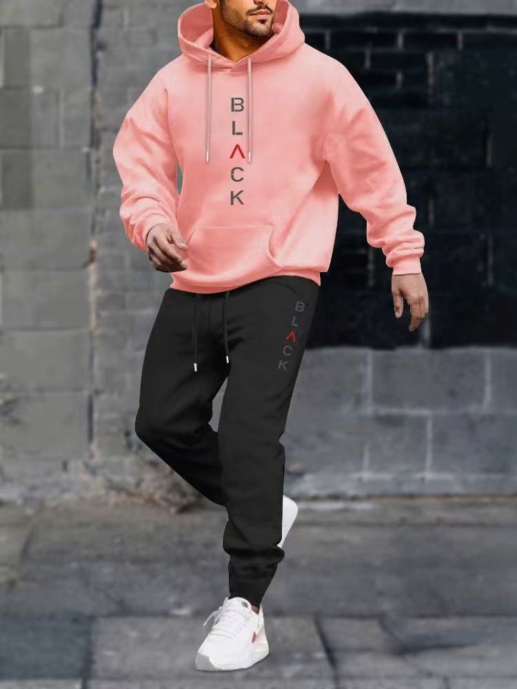 Men's casual fleece hoodie with letter print