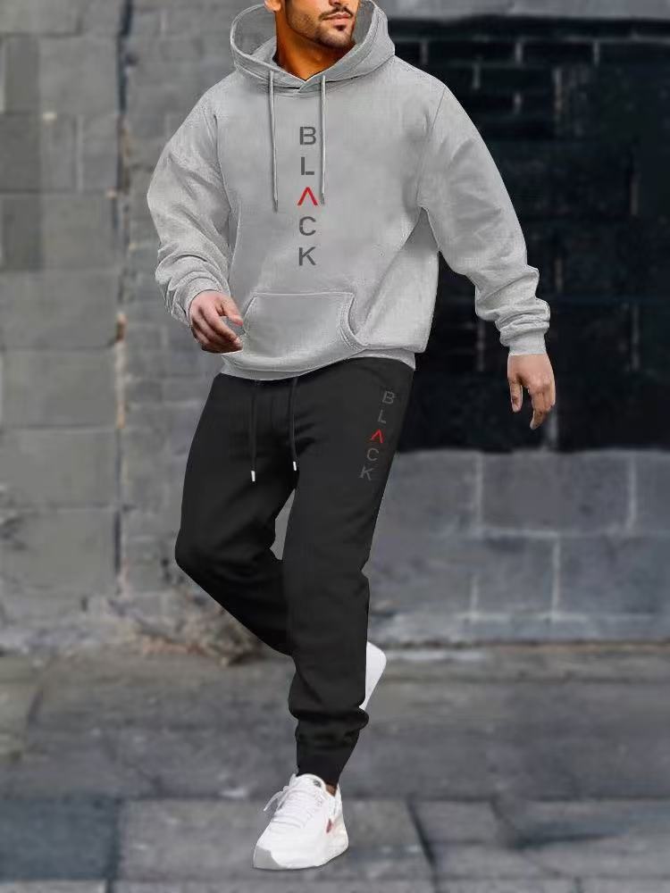 Men's casual fleece hoodie with letter print