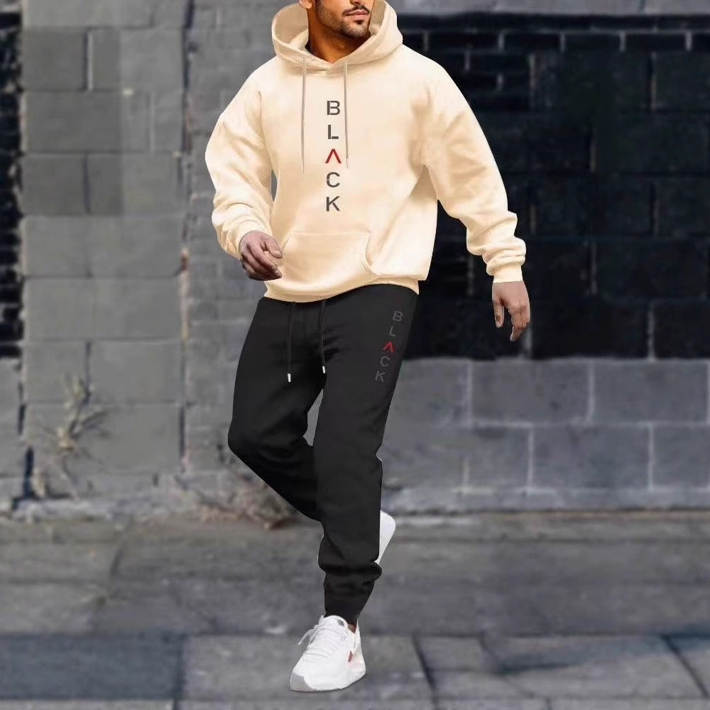 Men's casual fleece hoodie with letter print