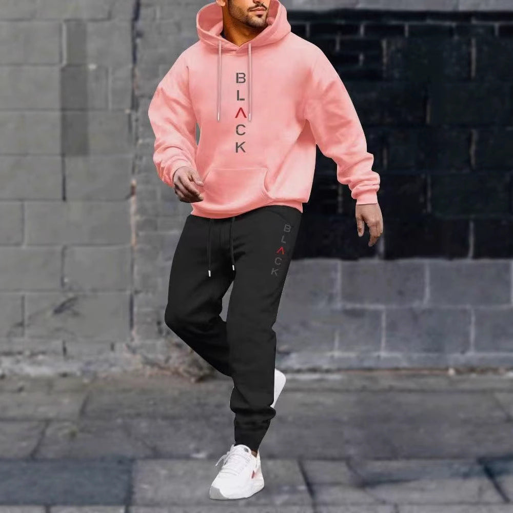 Men's casual fleece hoodie with letter print