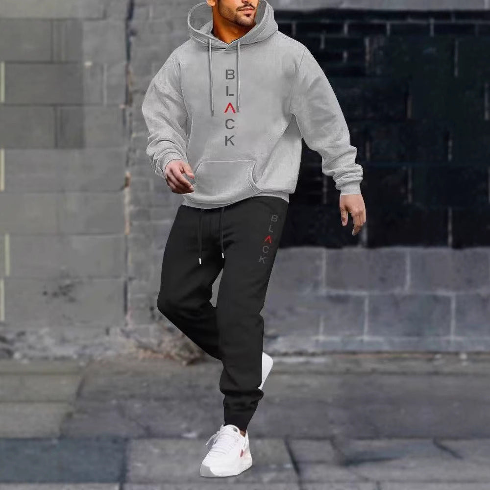 Men's casual fleece hoodie with letter print