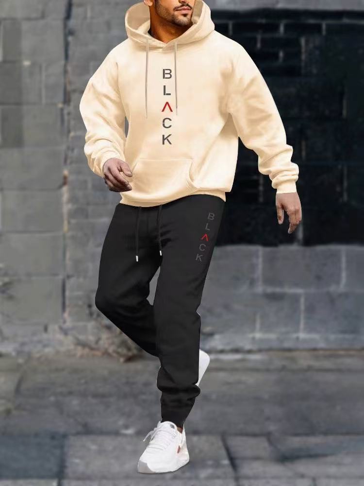 Men's casual fleece hoodie with letter print