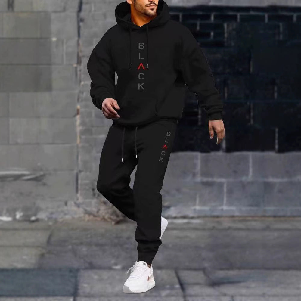 Men's casual fleece hoodie with letter print
