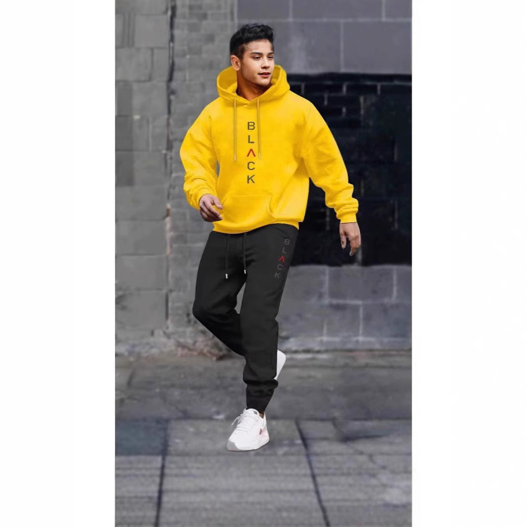 Men's casual fleece hoodie with letter print