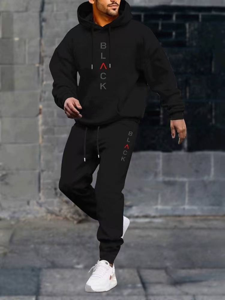 Men's casual fleece hoodie with letter print