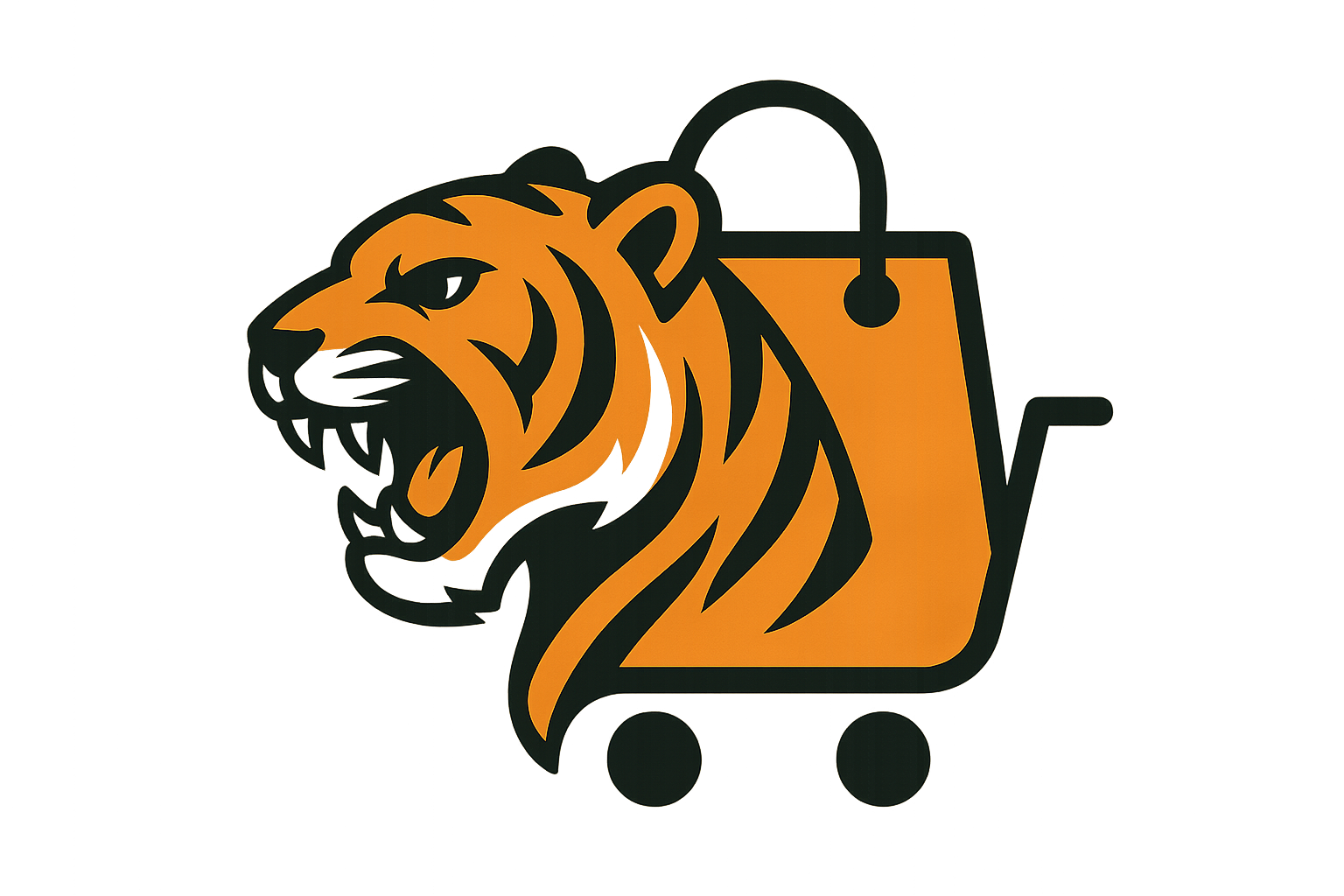 Tiger icon with mouth open and shopping icon